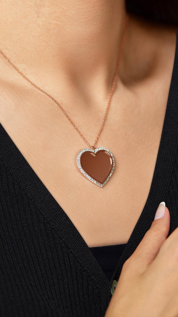CZ Heart Personalized Necklace Rose Gold Plated Silver
