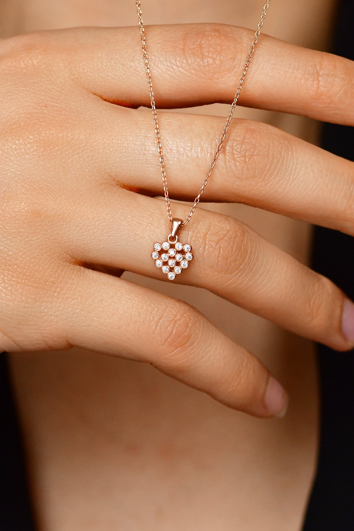 Rose Gold Heart Necklace with Zircon | 925 Silver
