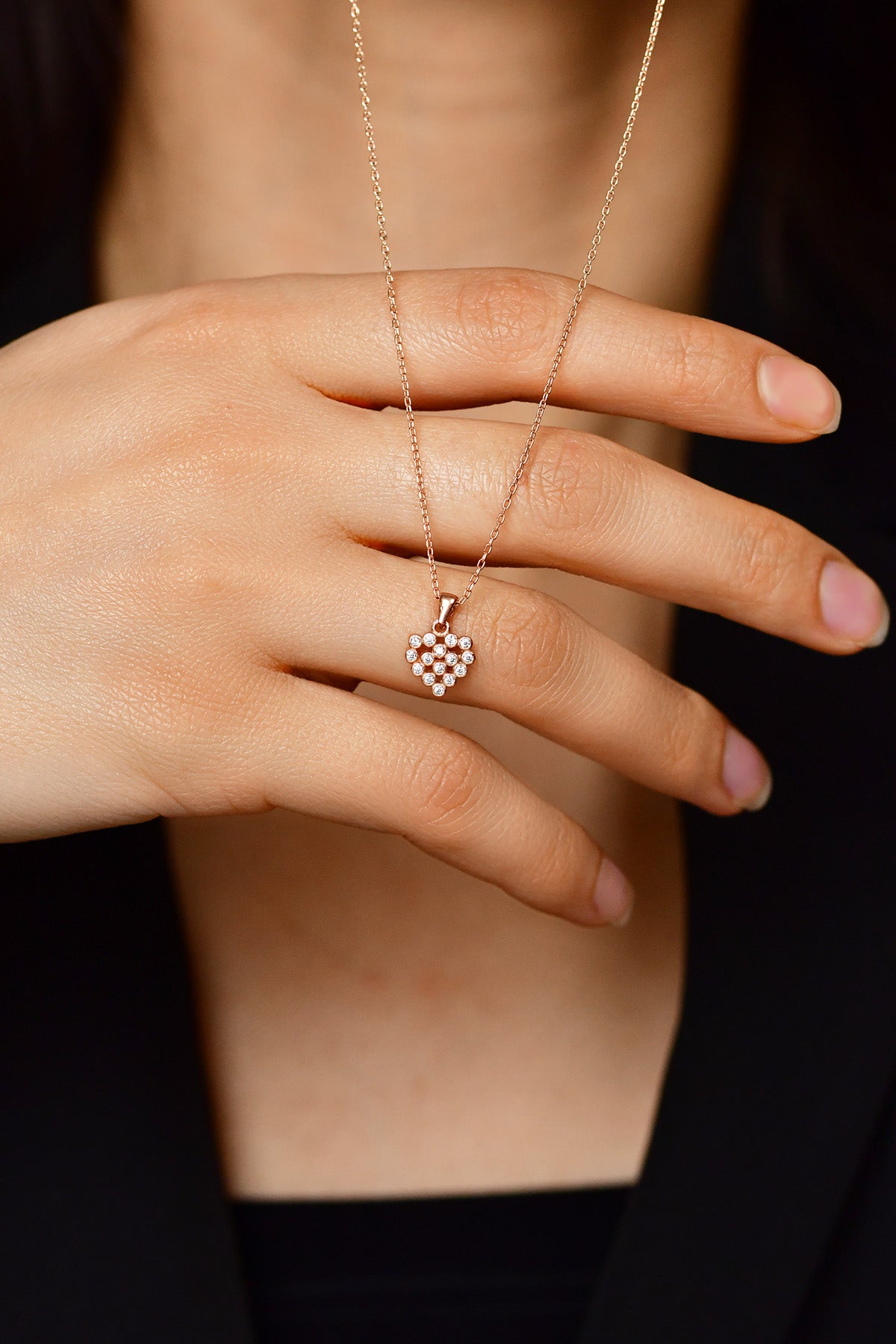 Rose Gold Heart Necklace with Zircon | 925 Silver