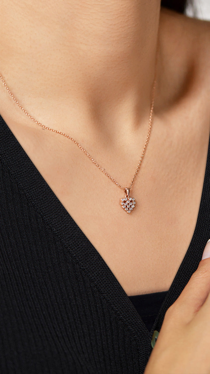 Rose Gold Heart Necklace with Zircon | 925 Silver
