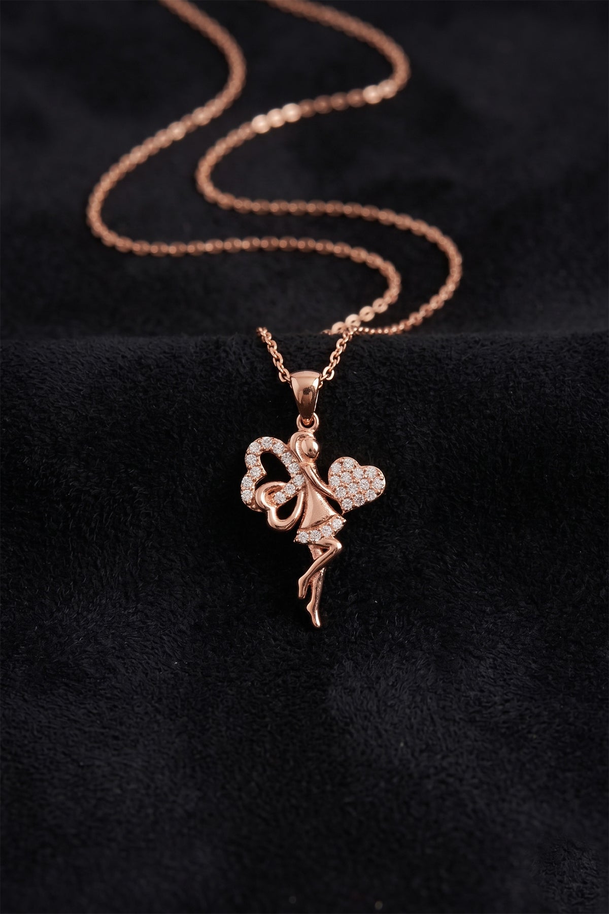 Rose Gold Heart Fairy Necklace with Zircon in 925 sterling silver