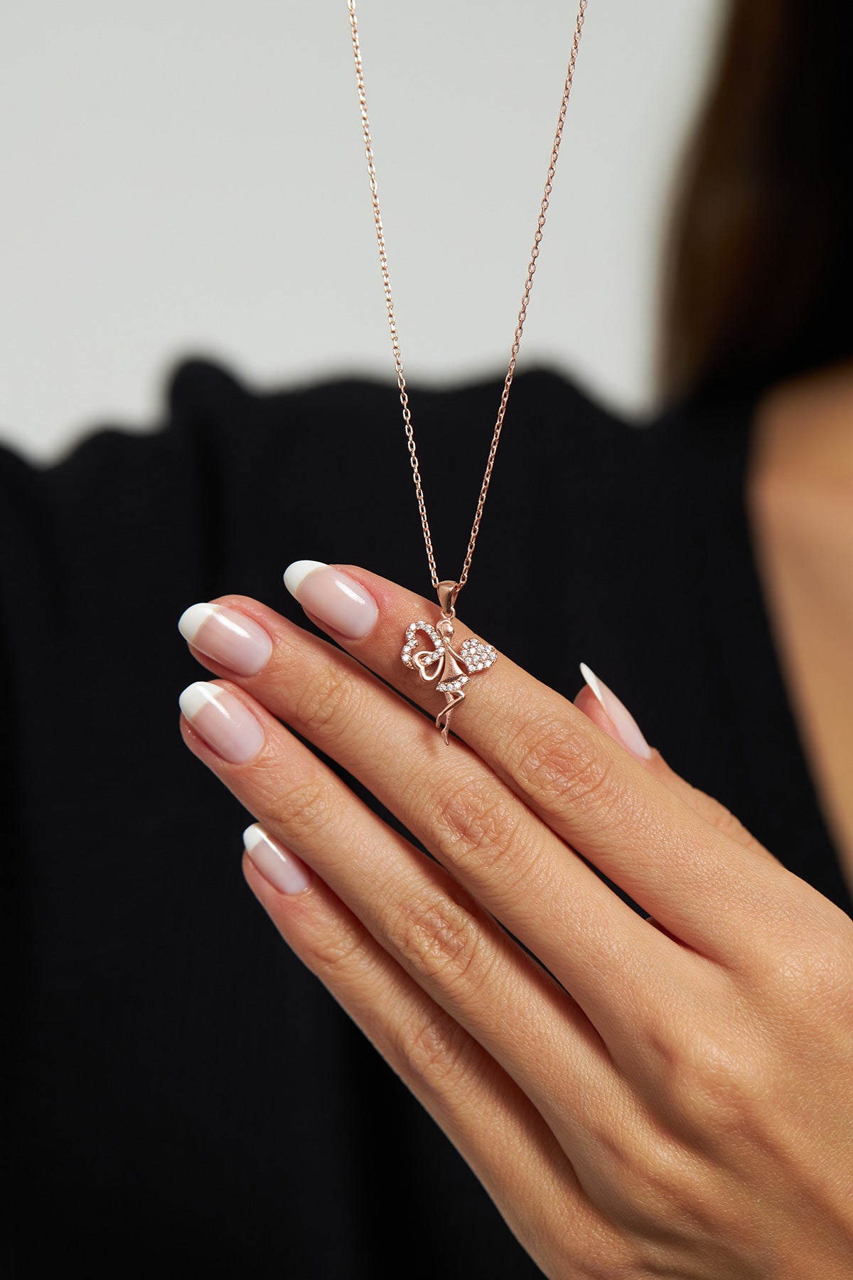 Rose Gold Heart Fairy Necklace with Zircon in 925 sterling silver - view 2