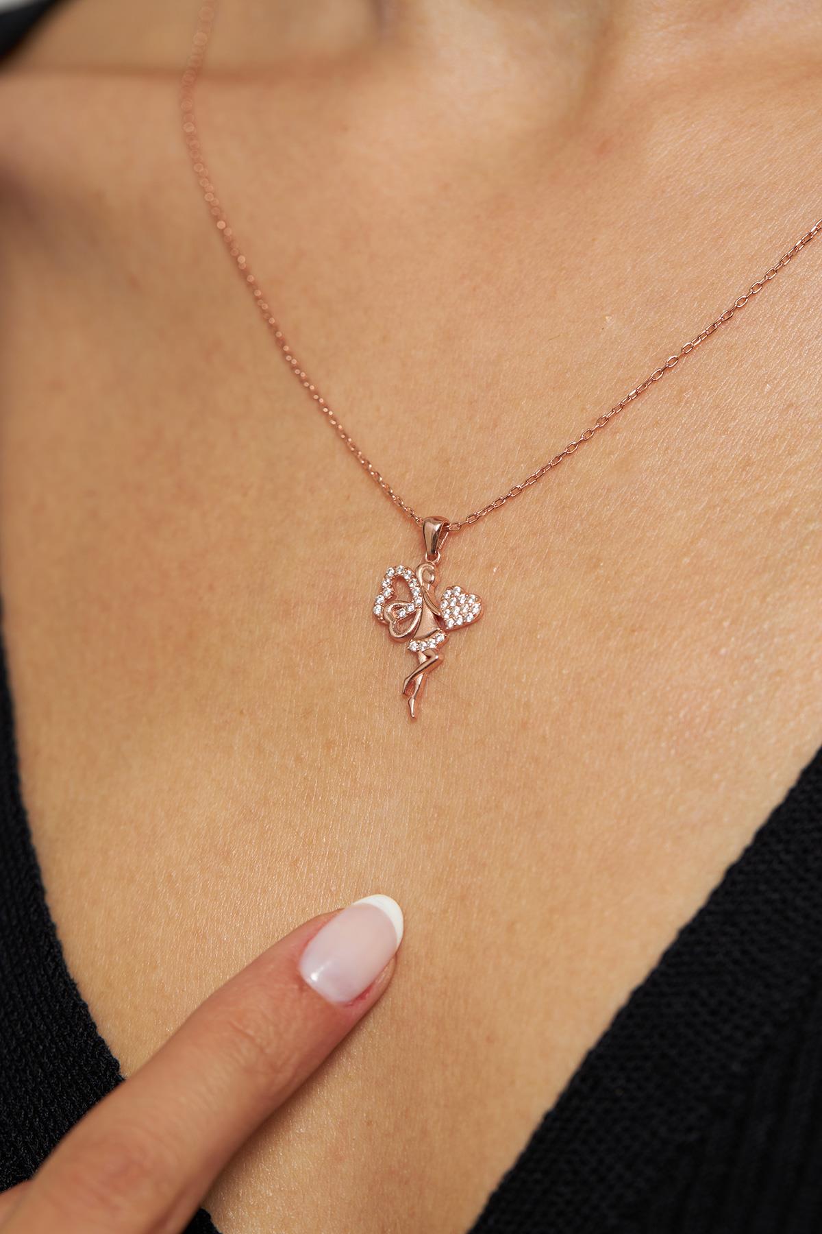 CZ Heart Love Fairy Necklace Rose Gold Plated Silver