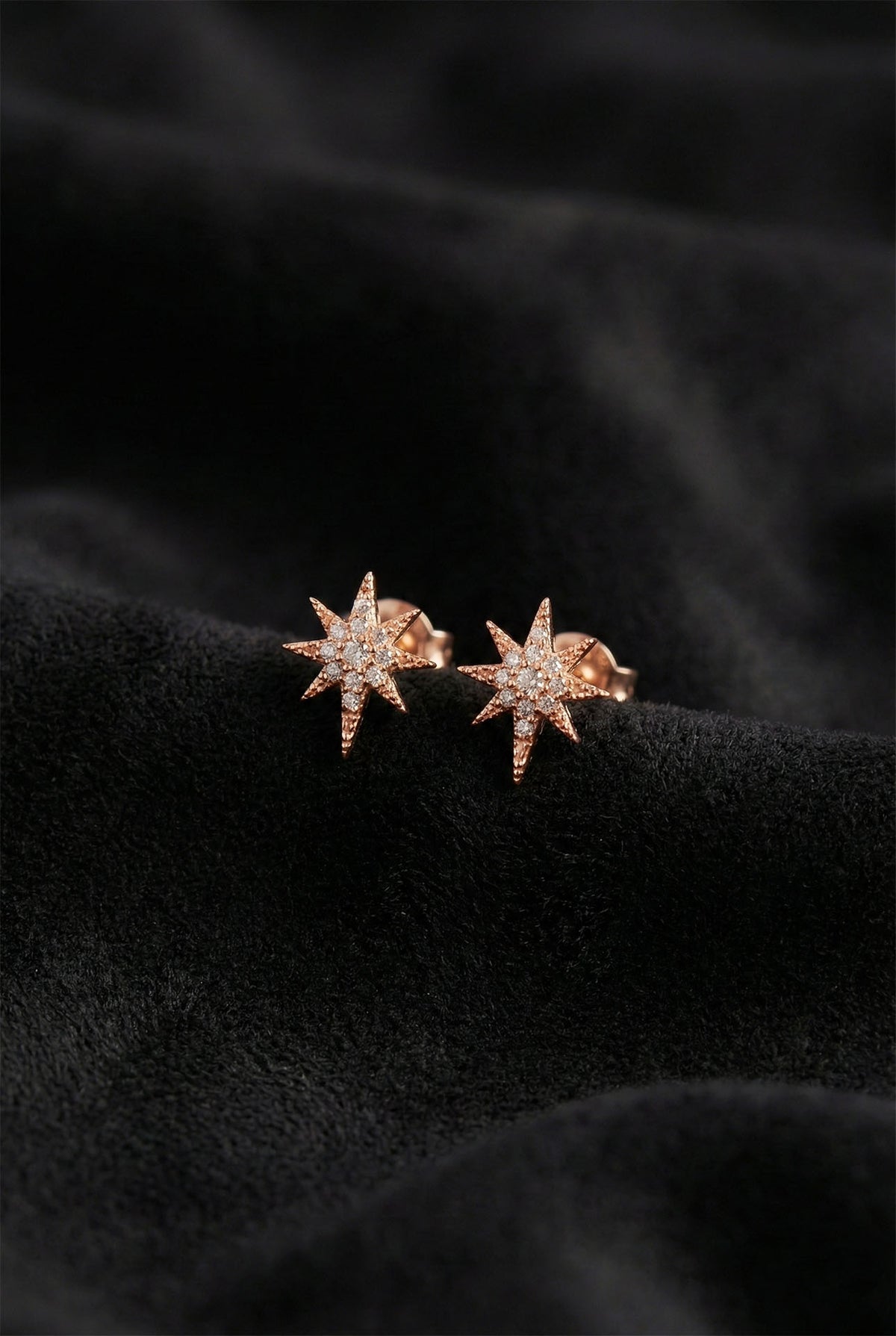Rose Gold Zircon North Star Stud Earrings | 925 Silver