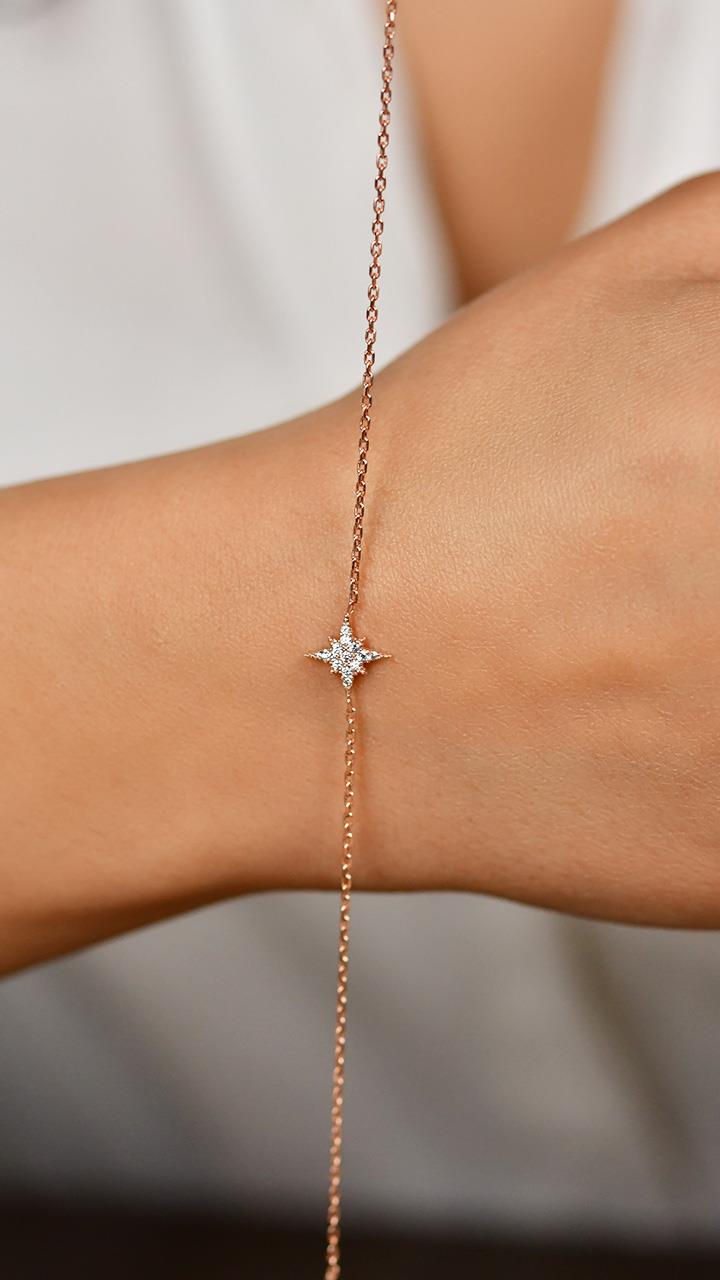 CZ North Star Minimalist Bracelet Rose Gold Plated Silver