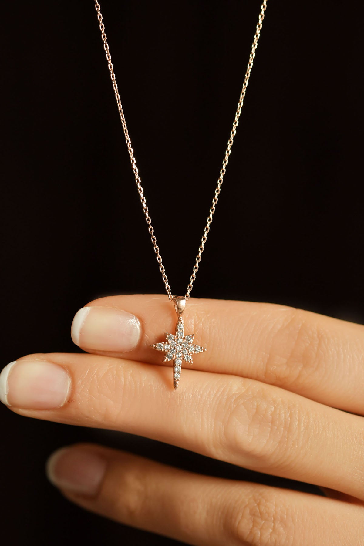Rose Gold Plated Zircon North Star Necklace | 925 Silver