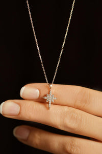 Rose North Star Minimal Silver Necklace with Zircon Stone