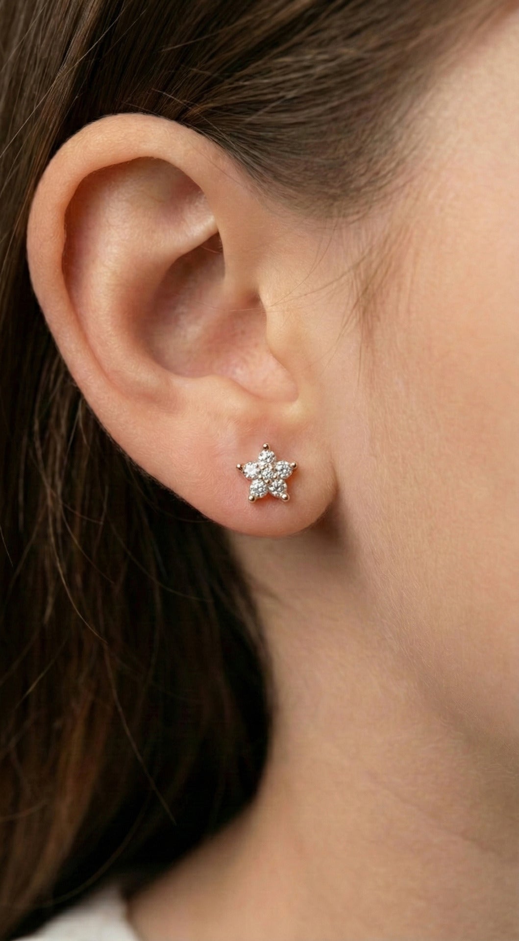 Zircon Stone Rose Magnolia Flower Stud Silver Earring