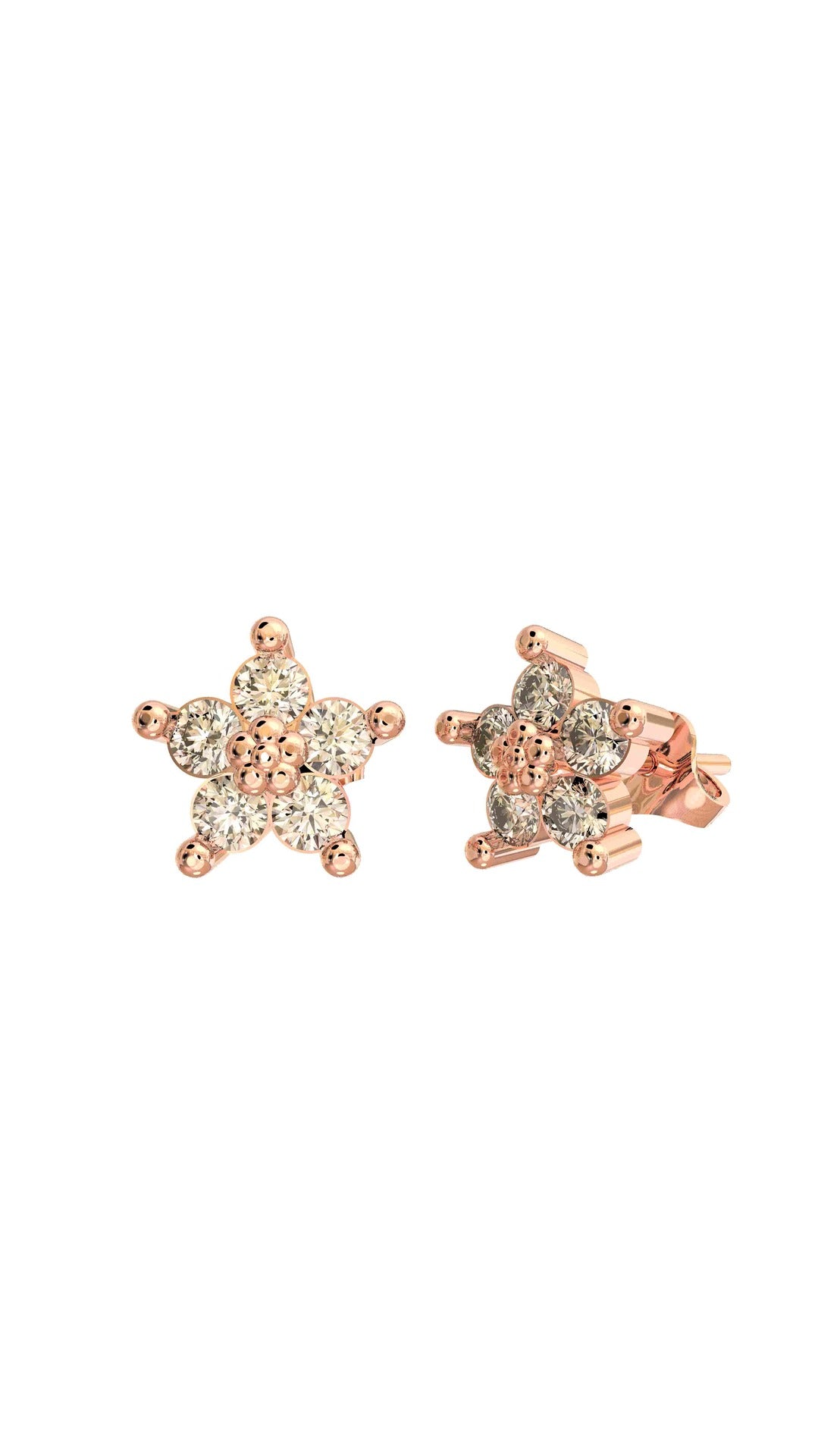 Zircon Stone Rose Magnolia Flower Stud Silver Earring