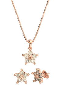 CZ Magnolia Flower Set Rose Gold Plated Silver