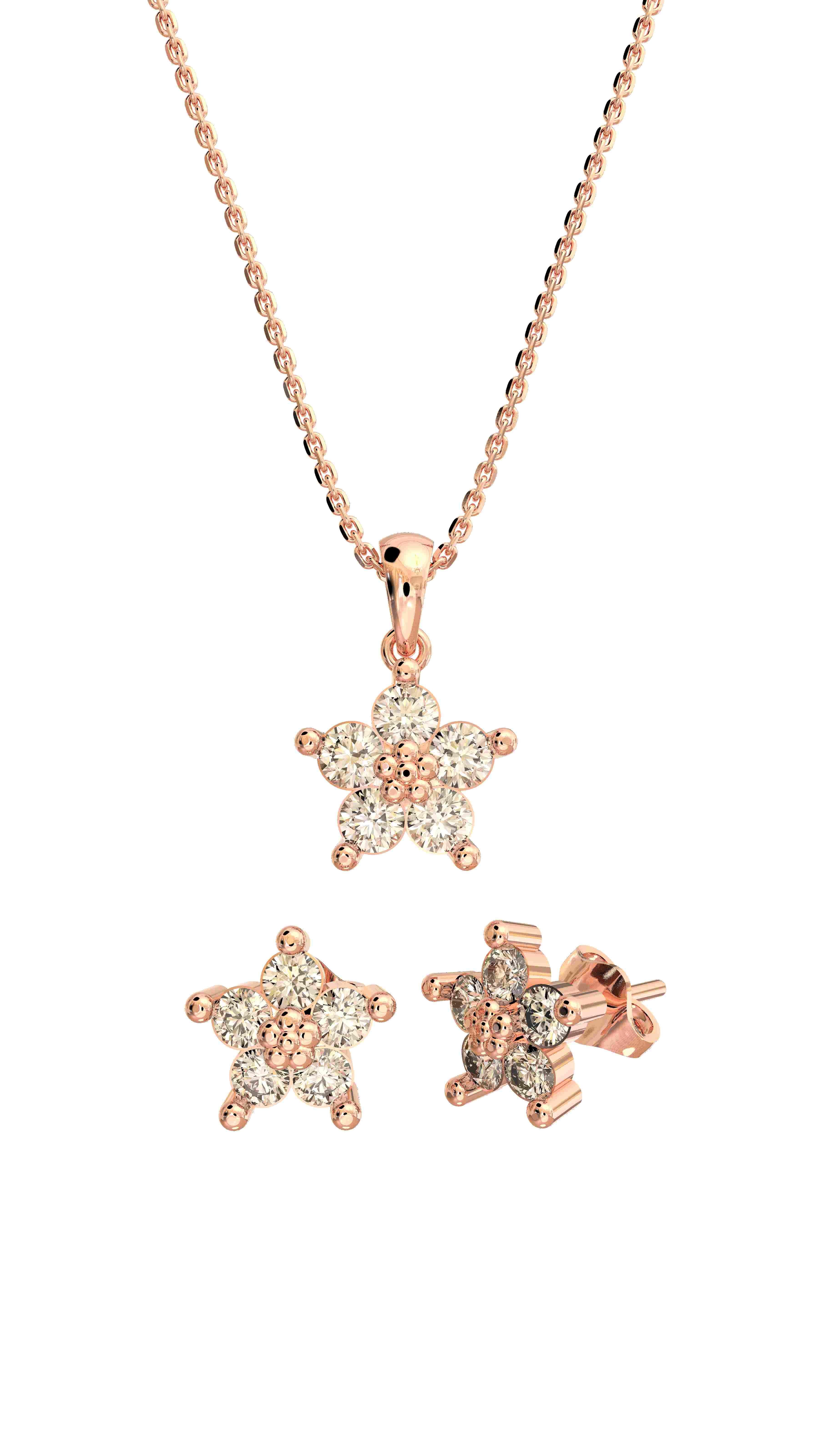 CZ Magnolia Flower Set Rose Gold Plated Silver
