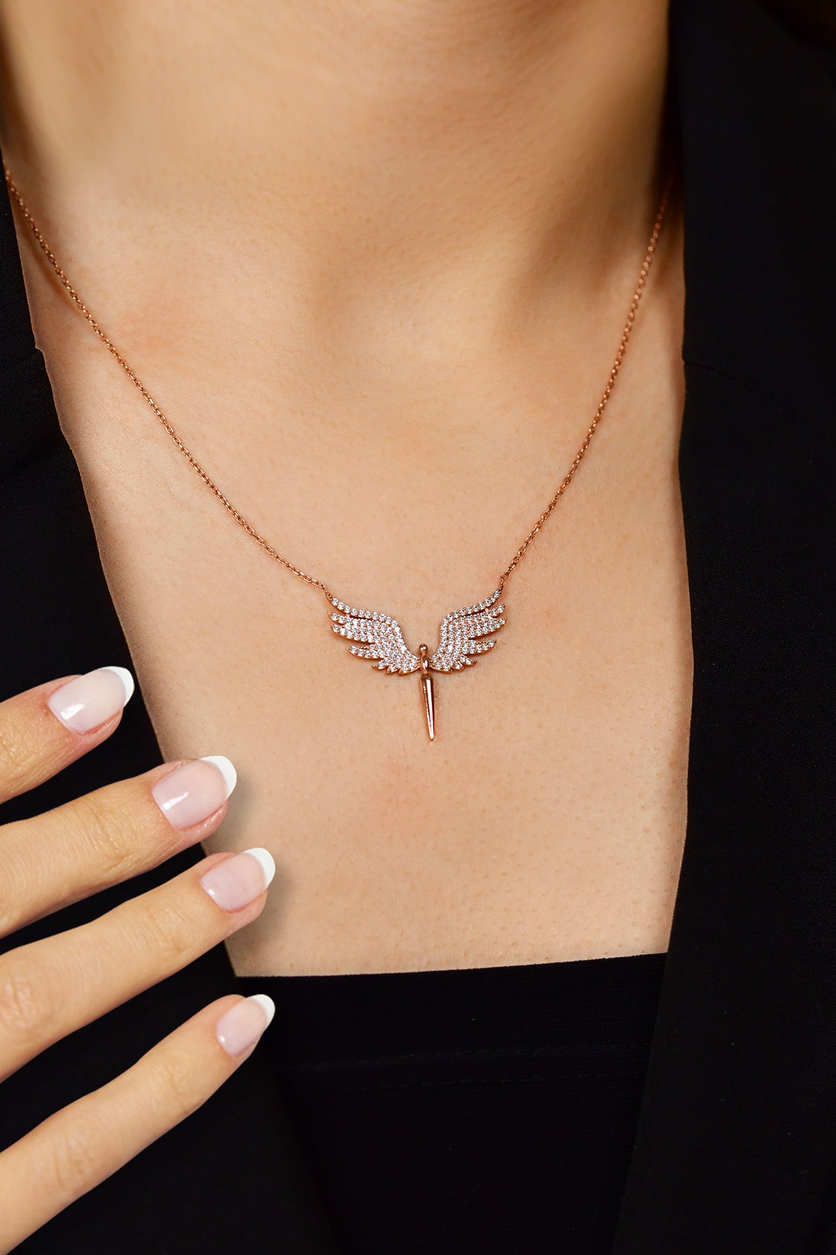 Rose Gold Archangel Michael Wing Necklace in 925 sterling silver - view 4