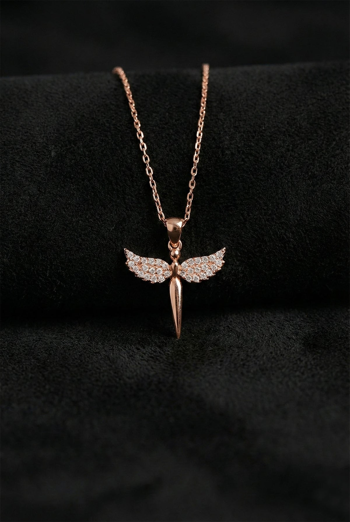 Rose Gold Archangel Michael Wing Necklace Cubic in 925 sterling silver