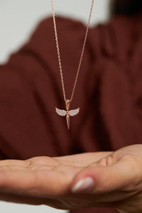 Zirkon Taşlı Rose Minimal Mikail Kanadı Gümüş Kolye