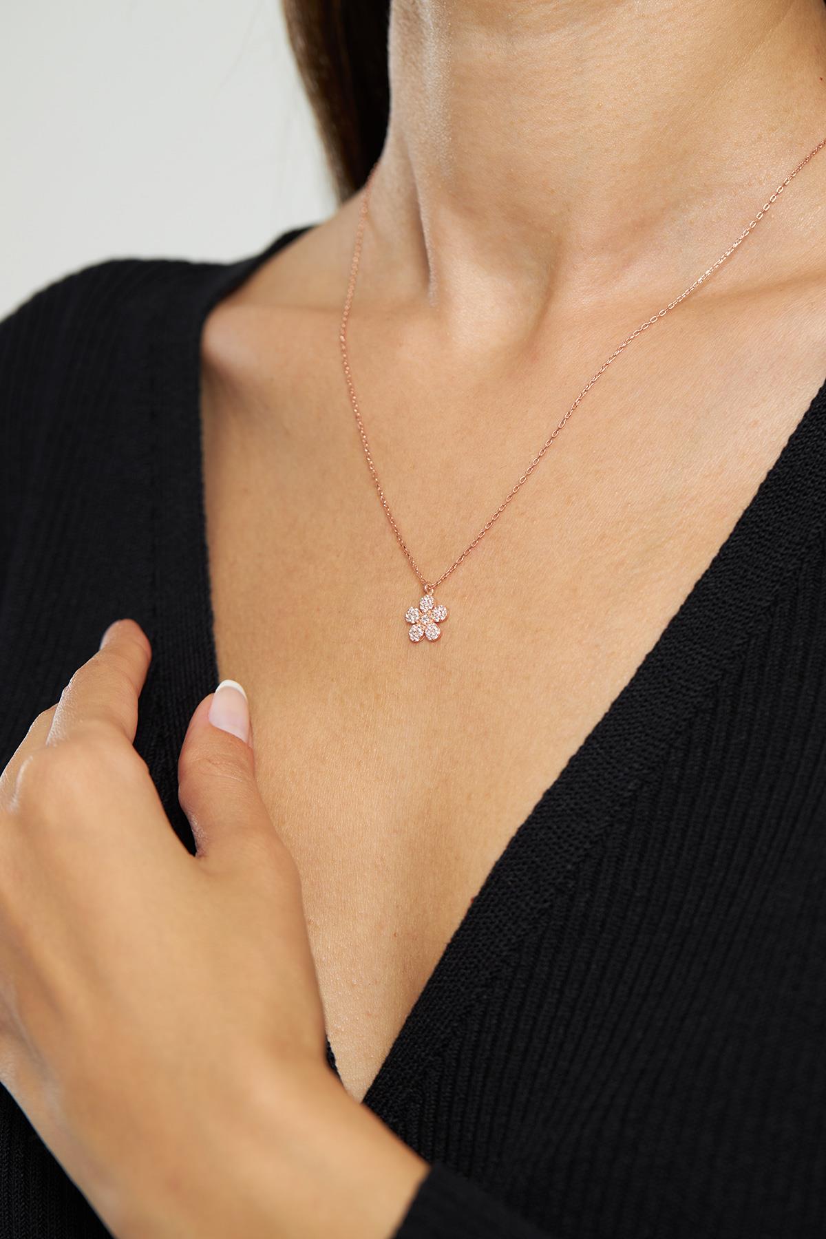 CZ Minimalist Daisy Necklace Rose Gold Plated Silver
