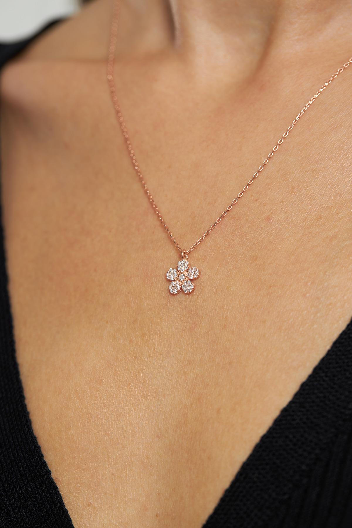 CZ Minimalist Daisy Necklace Rose Gold Plated Silver