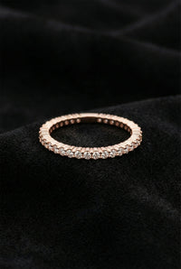 925 Sterling Silver Rose Gold Dainty Eternity Band Ring, Minimalist Cubic Zirconia Stacking Ring for Women
