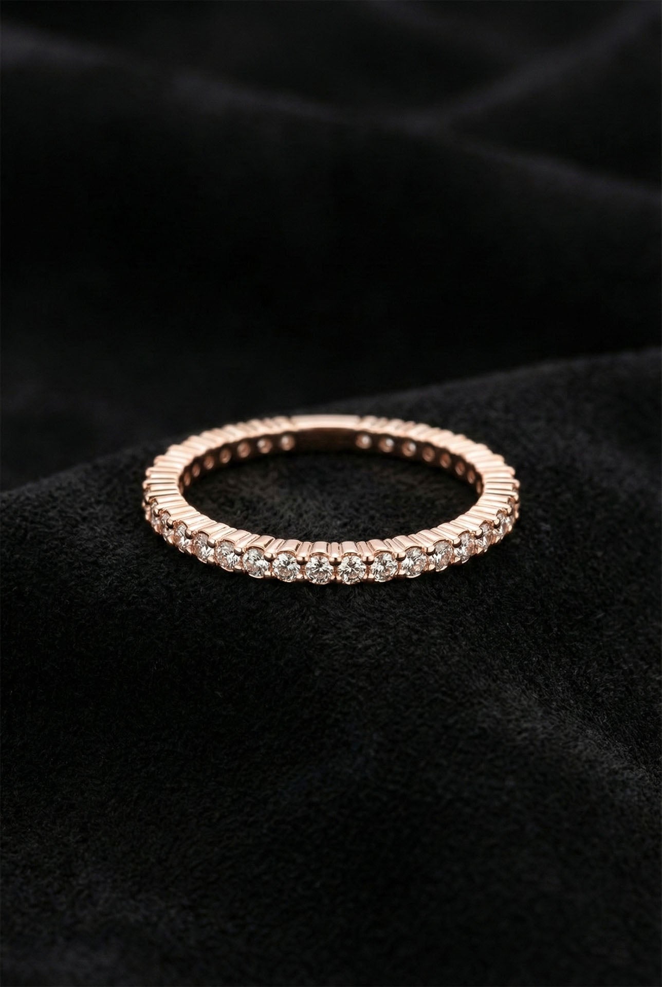 925 Sterling Silver Rose Gold Dainty Eternity Band Ring, Minimalist Cubic Zirconia Stacking Ring for Women