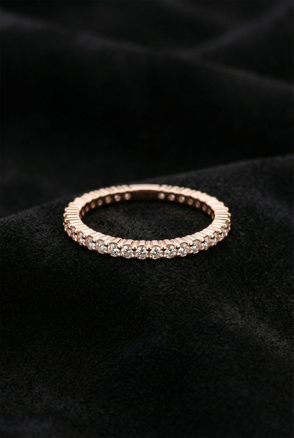 925 Sterling Silver Rose Gold Dainty Eternity Band Ring, Minimalist Cubic Zirconia Stacking Ring for Women