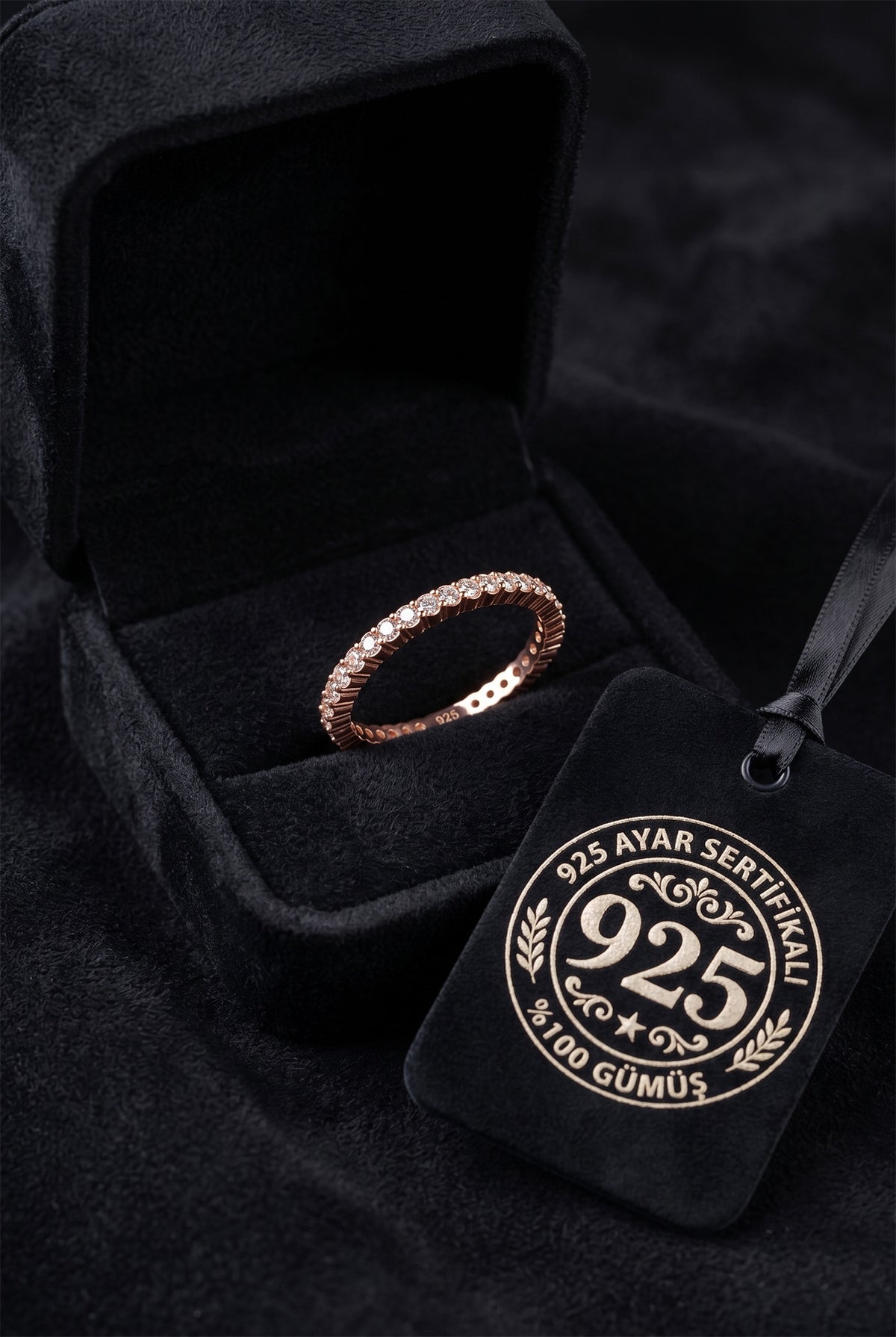 Rose Gold Eternity Band, Zircon Stacking Ring in 925 sterling silver - view 2