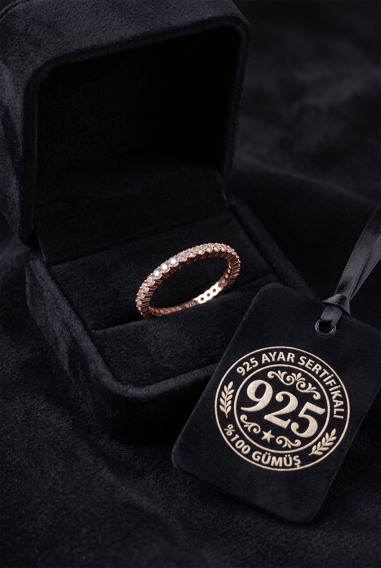 925 Sterling Silver Rose Gold Dainty Eternity Band Ring, Minimalist Cubic Zirconia Stacking Ring for Women