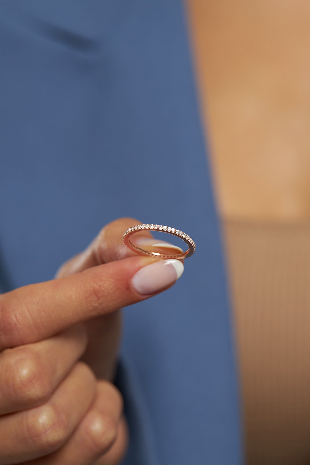 Rose Gold Eternity Band, Zircon Stacking Ring in 925 sterling silver - view 3