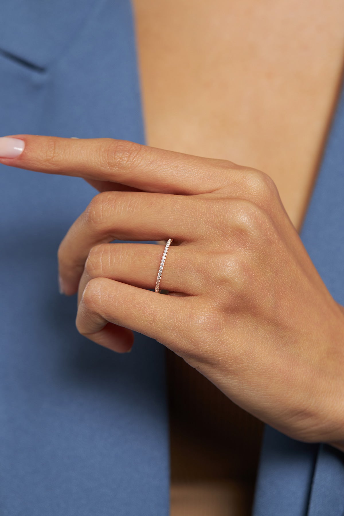 925 Sterling Silver Rose Gold Dainty Eternity Band Ring, Minimalist Cubic Zirconia Stacking Ring for Women