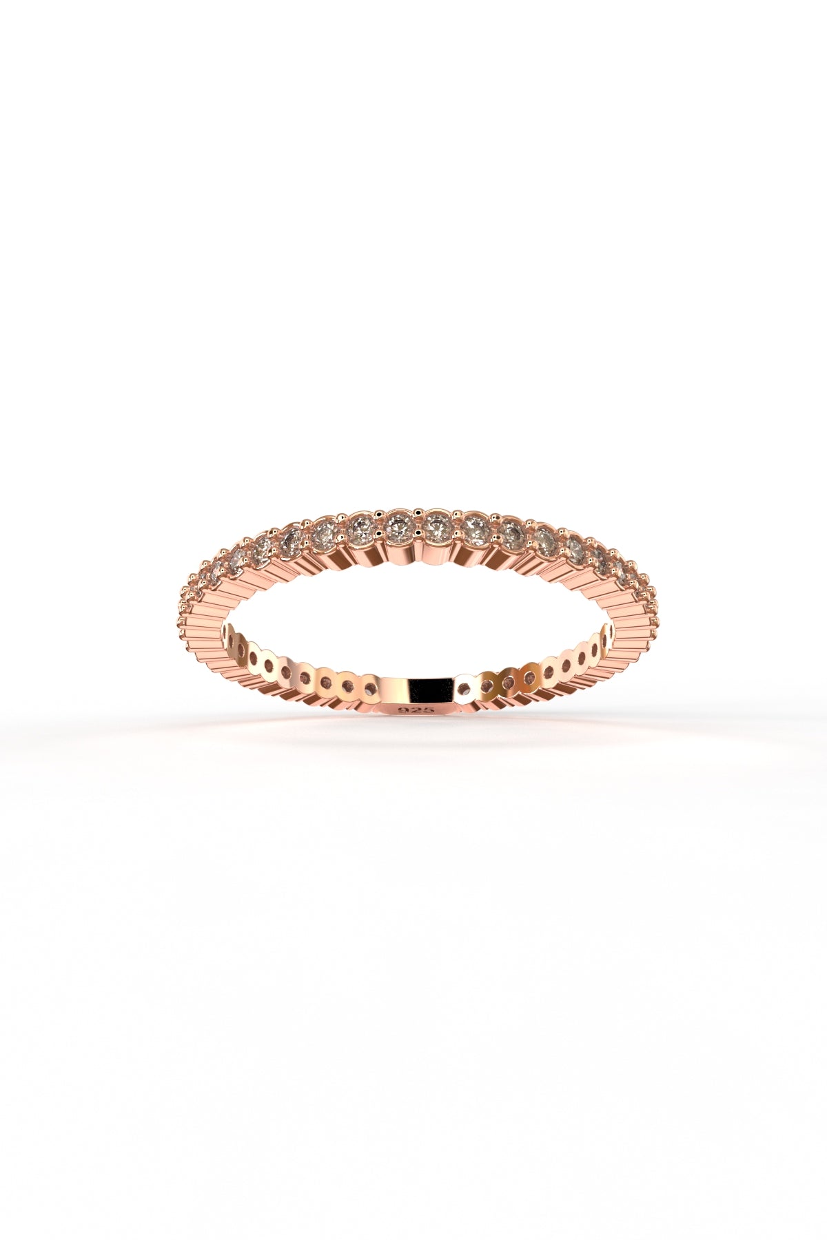 925 Sterling Silver Rose Gold Dainty Eternity Band Ring, Minimalist Cubic Zirconia Stacking Ring for Women