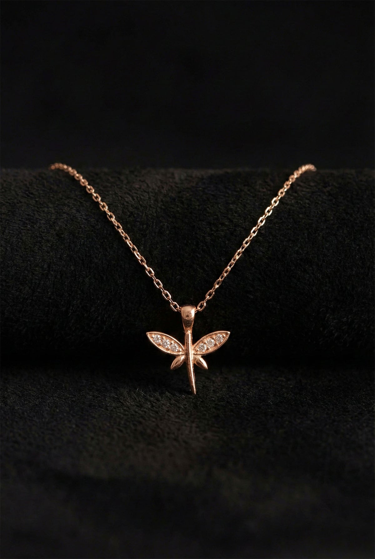 Rose Gold Minimal Dragonfly Necklace Zircon in 925 sterling silver