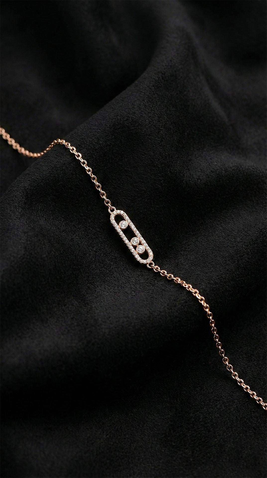 Rose Gold Oval Station, Zircon Link Bracelet in 925 sterling silver