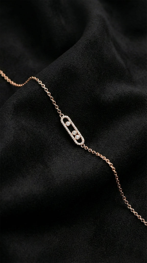 Bracelet à maillons en argent 925, motif ovale station or rose et zircon