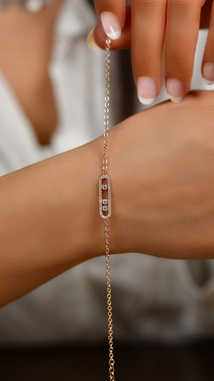 CZ Special Design Bracelet Rose Gold Plated Silver