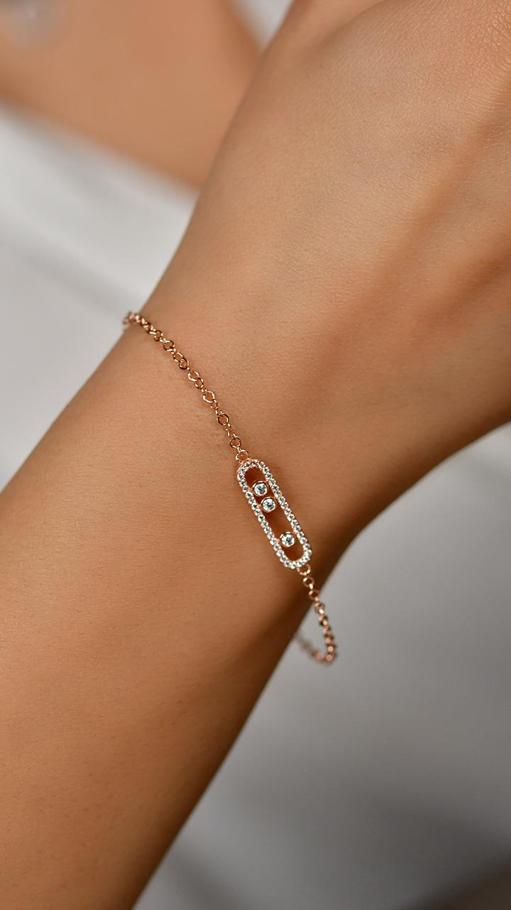 CZ Special Design Bracelet Rose Gold Plated Silver