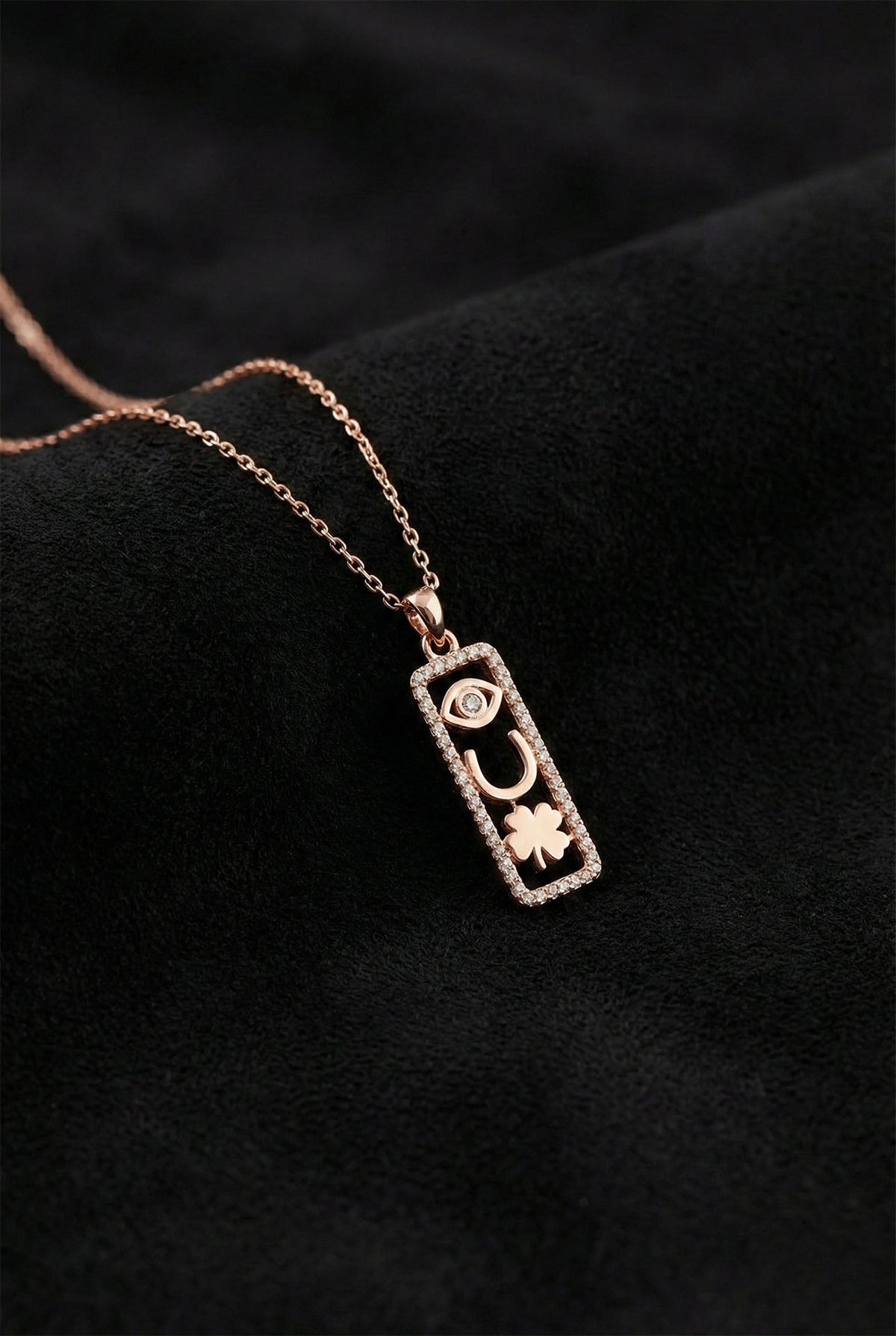 Rose Lucky Symbols Pendant Necklace with Zircon in 925 sterling silver