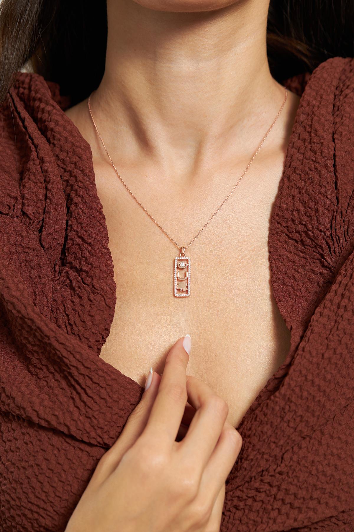 CZ Luck Necklace Rose Gold Plated Silver