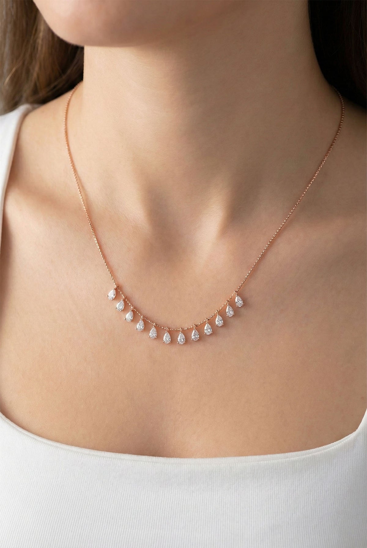 Rose Gold Shakira Teardrop Zircon Necklace | 925 Silver