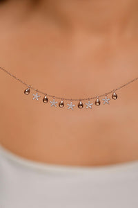 Rose Gold Plated Sterling Silver Shakira Mix Star Motif Necklace with Zircon Stone
