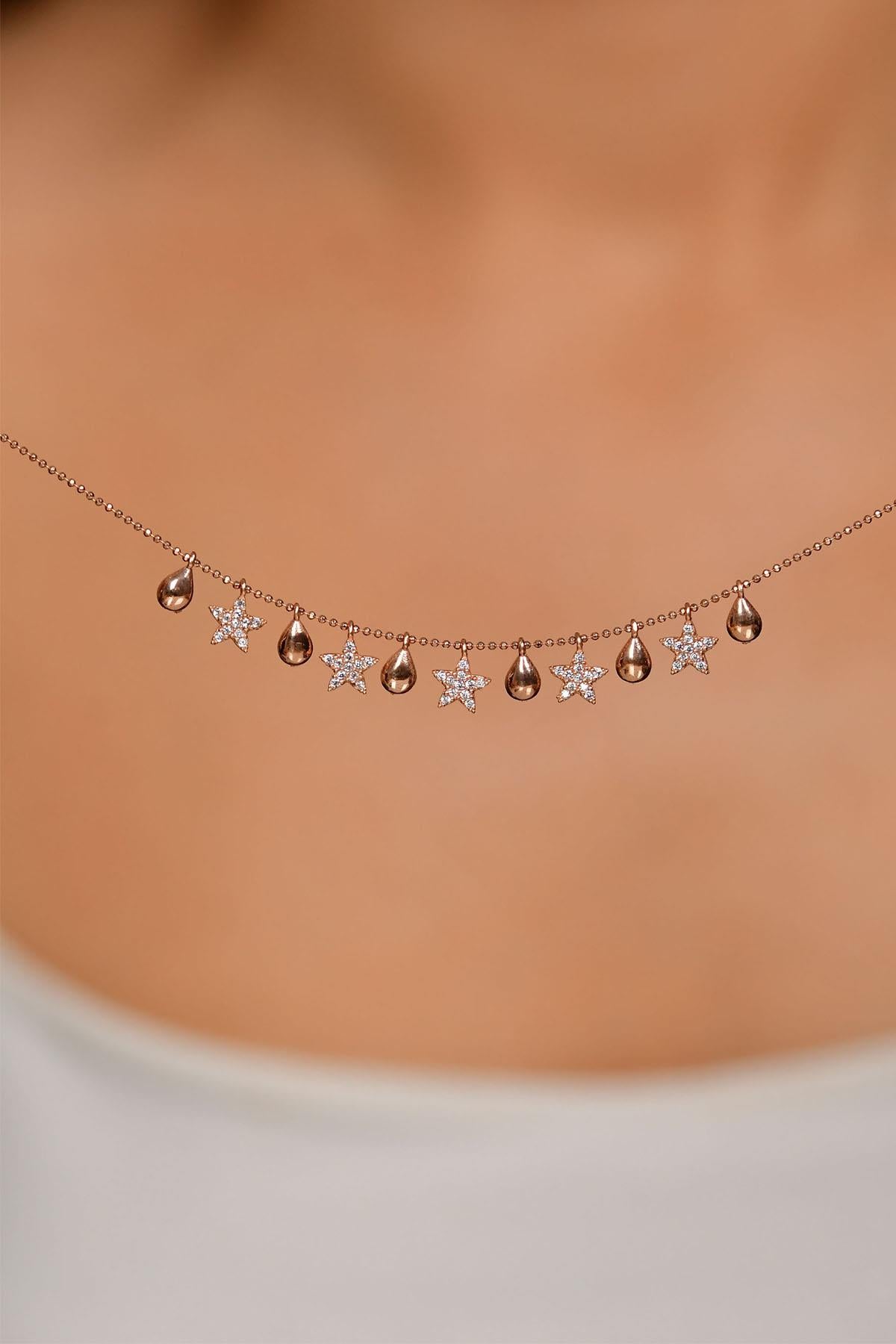 Rose Gold Plated Sterling Silver Shakira Mix Star Motif Necklace with Zircon Stone