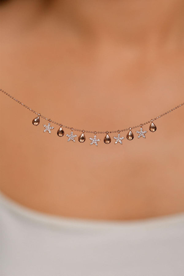 Rose Gold Plated Sterling Silver Shakira Mix Star Motif Necklace with Zircon Stone