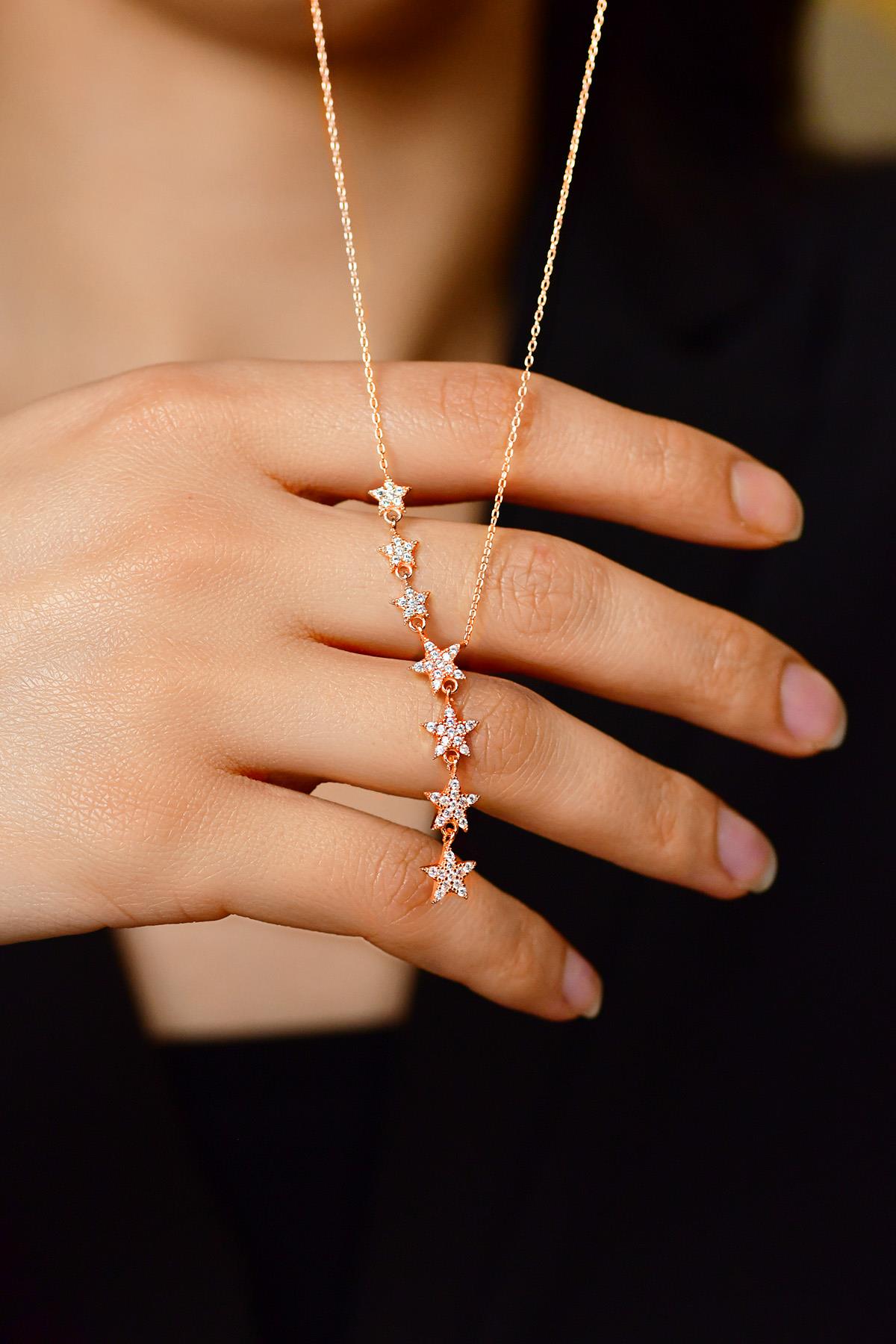 Rose Gold Plated Sterling Silver Star Necklace with Zircon Stones