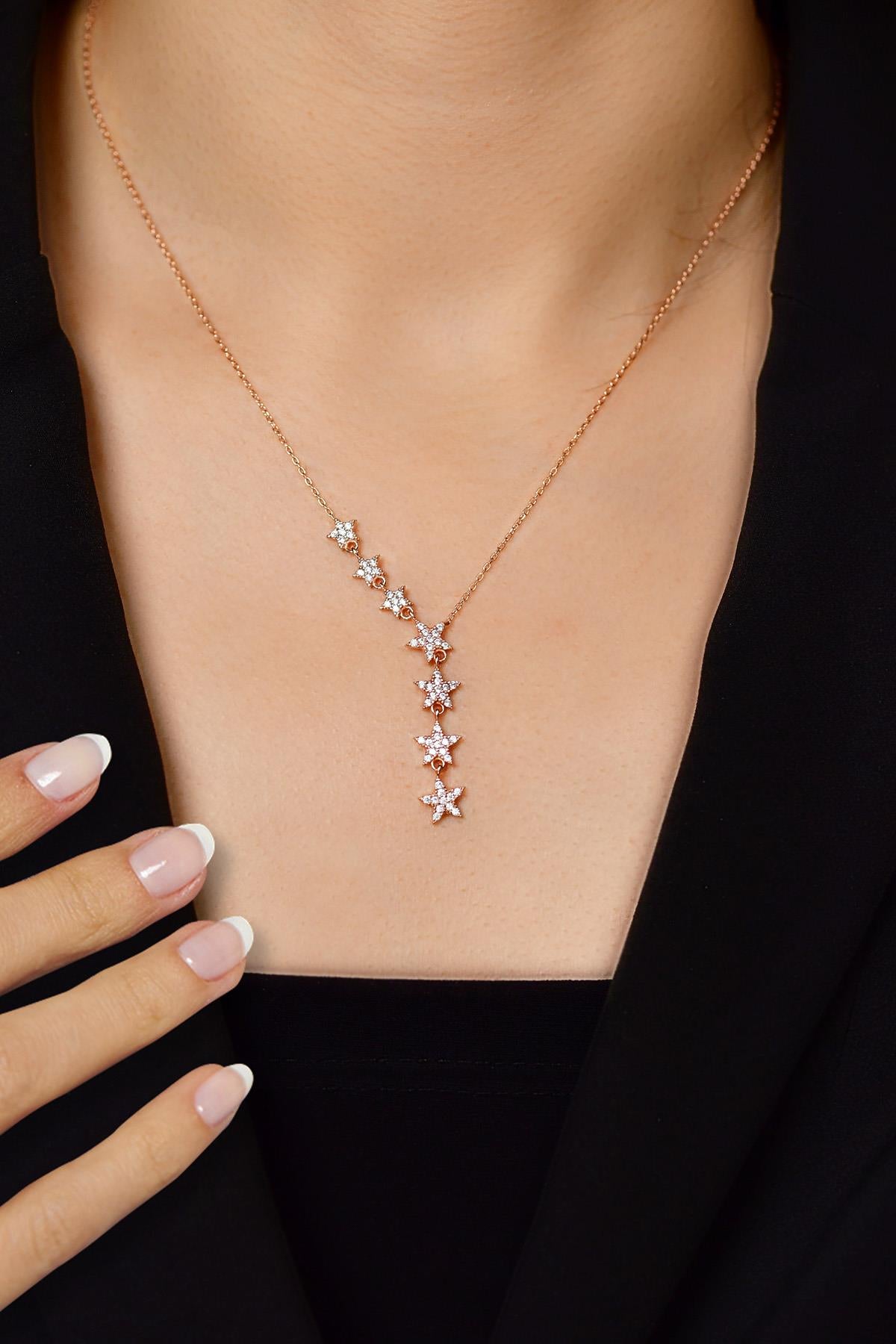 Rose Gold Plated Sterling Silver Star Necklace with Zircon Stones