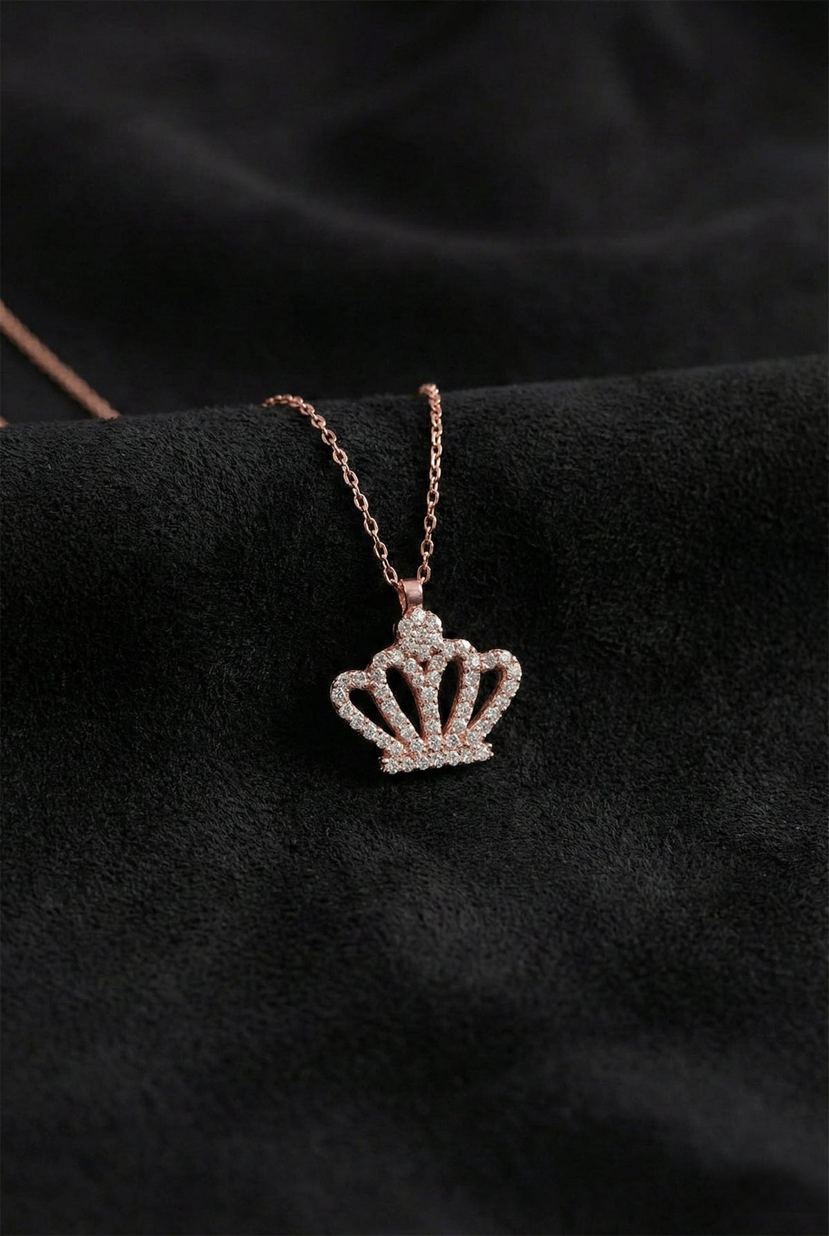 Rose Plated Crown Pendant Necklace with Stone - 16x16 mm in 925 sterling silver