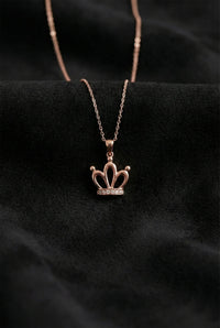 Rose Plated Crown Pendant Necklace with Stones | 925 Silver