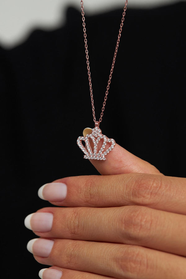 Zircon Stone Rose Crown Model Silver Necklace