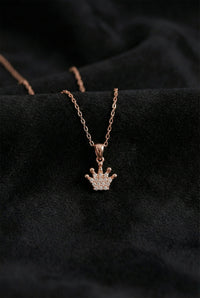 Rose Gold Zircon Minimal Crown Pendant Necklace | 925 Silver