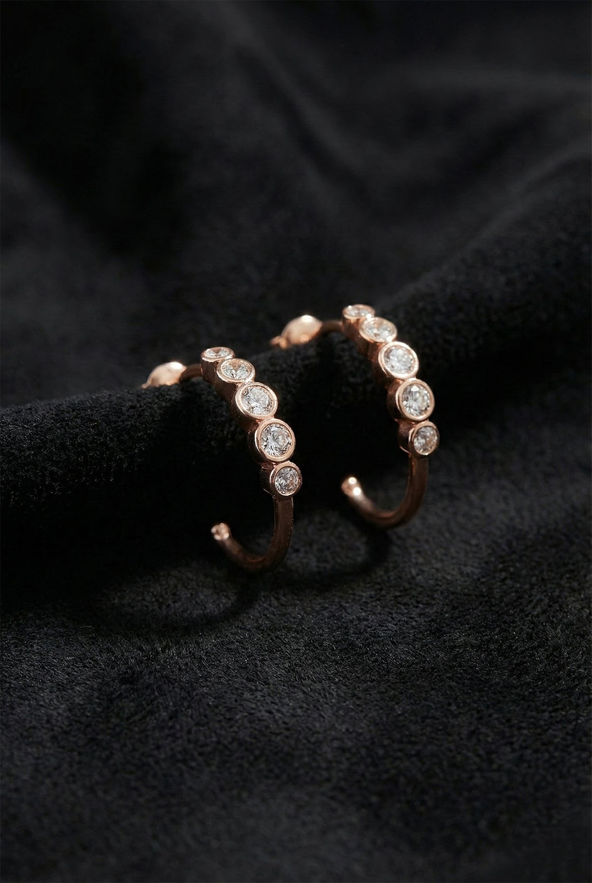Rose Gold Zircon Single-Row Hoop Stud Earrings in 925 sterling silver