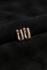 Rose Gold Zircon Single Row J-Hoop Earrings | 925 Silver