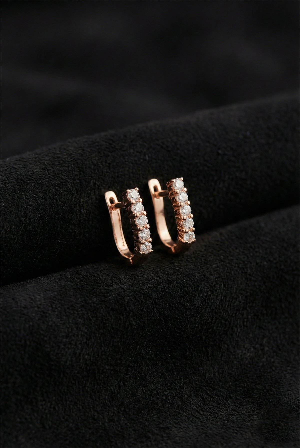 Rose Gold Zircon Single Row J-Hoop Earrings in 925 sterling silver