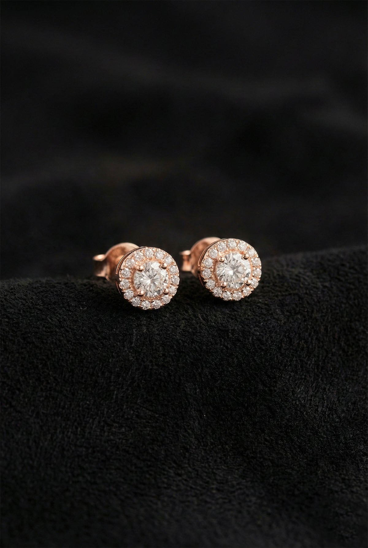 Rose Gold Zircon Solitaire Halo Stud Earrings in 925 sterling silver