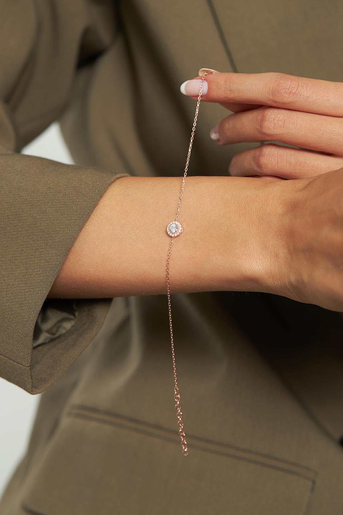 CZ Solitaire Halo Minimalist Bracelet Rose Gold Plated Silver